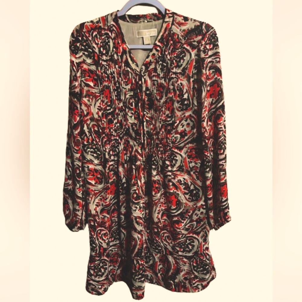 Michael Kors Ruffle Hem Midi Dress Casual Office Size 4 Fall Abstract Boho Ruche